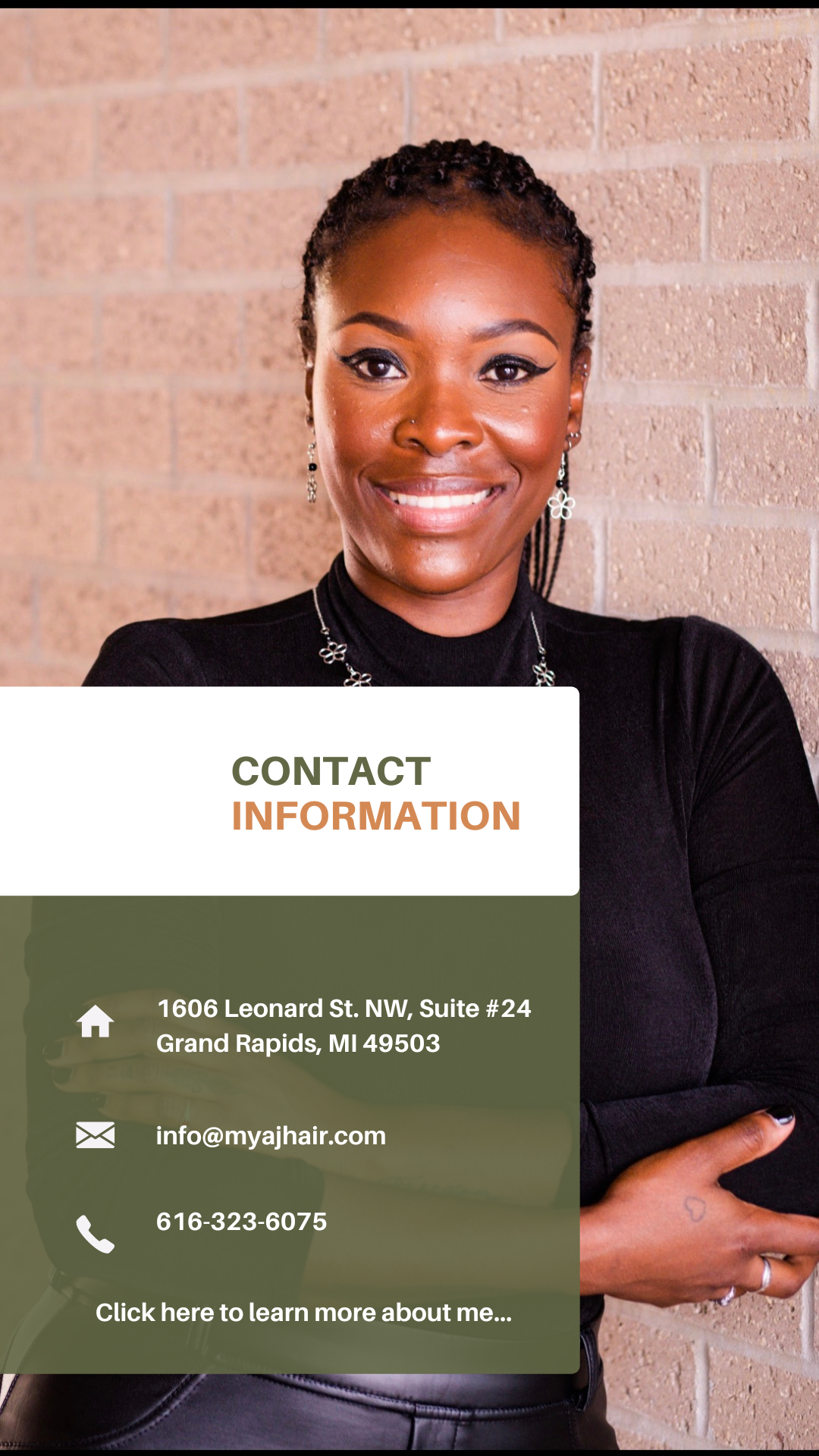 a photo of the owner with contact information.
